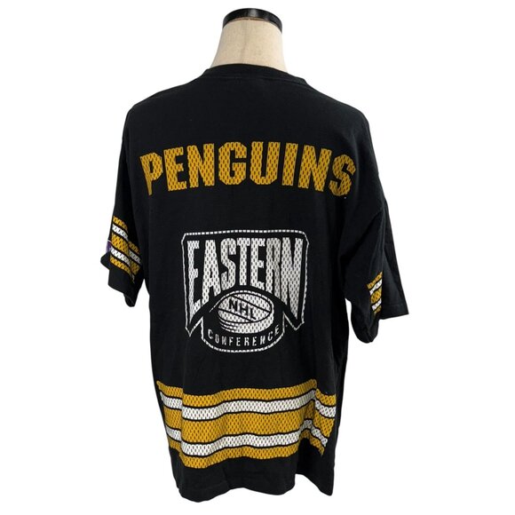 Vintage Pro Player Penguins NHL Eastern Conference Jersey XXL Black & Yellow 90s - Picture 2 of 9